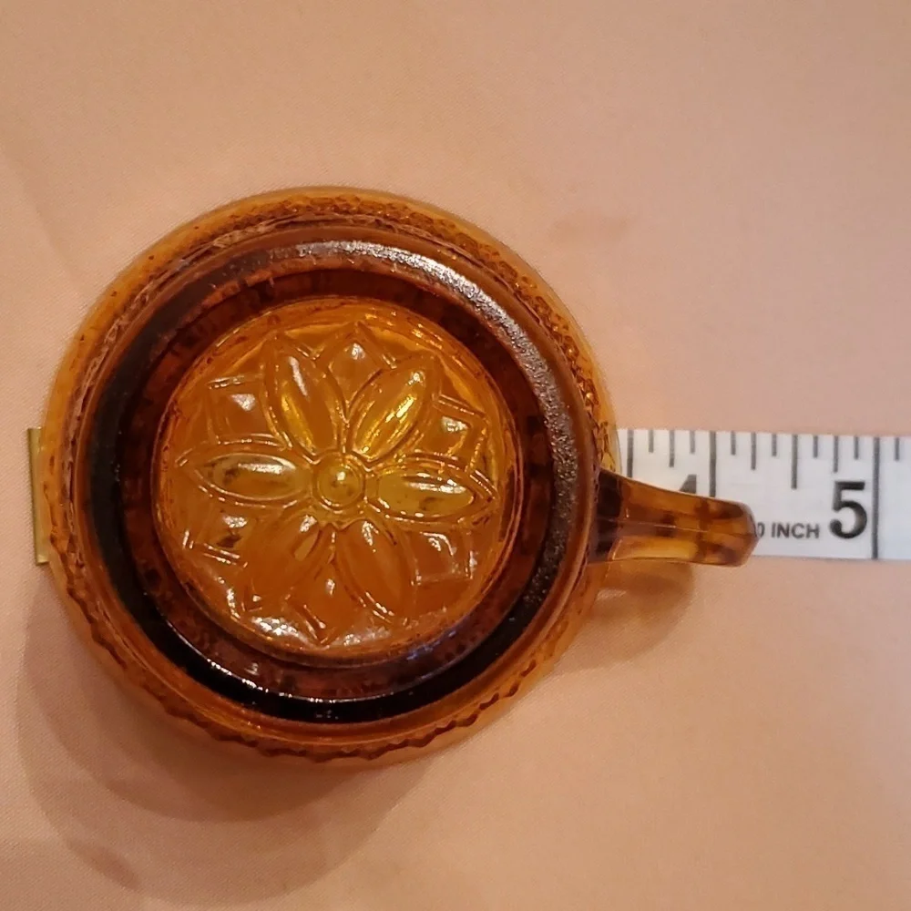 Vintage Tiara Crystal Cup & Saucer Set of 4 Sandwich Pattern Amber Indiana Glass - Picture 11 of 13